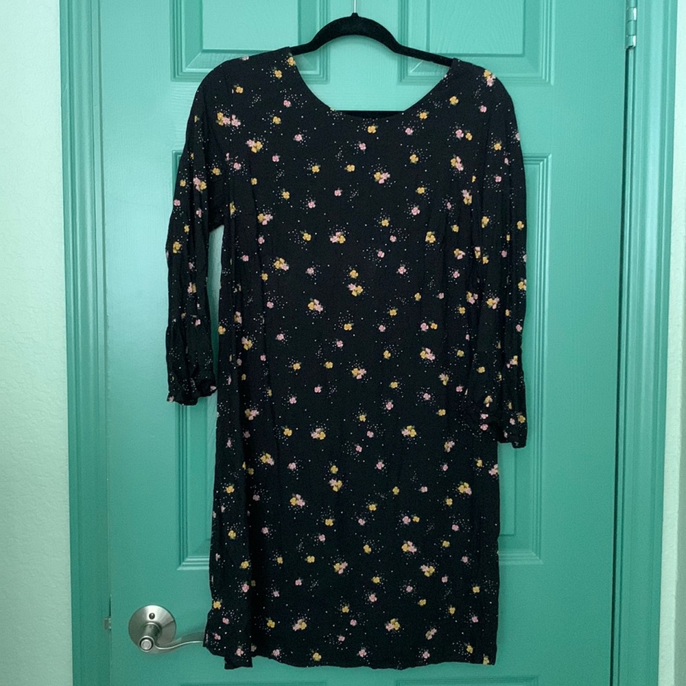 COPY - Old Navy black dress with bell sleeves in medium, small floral print